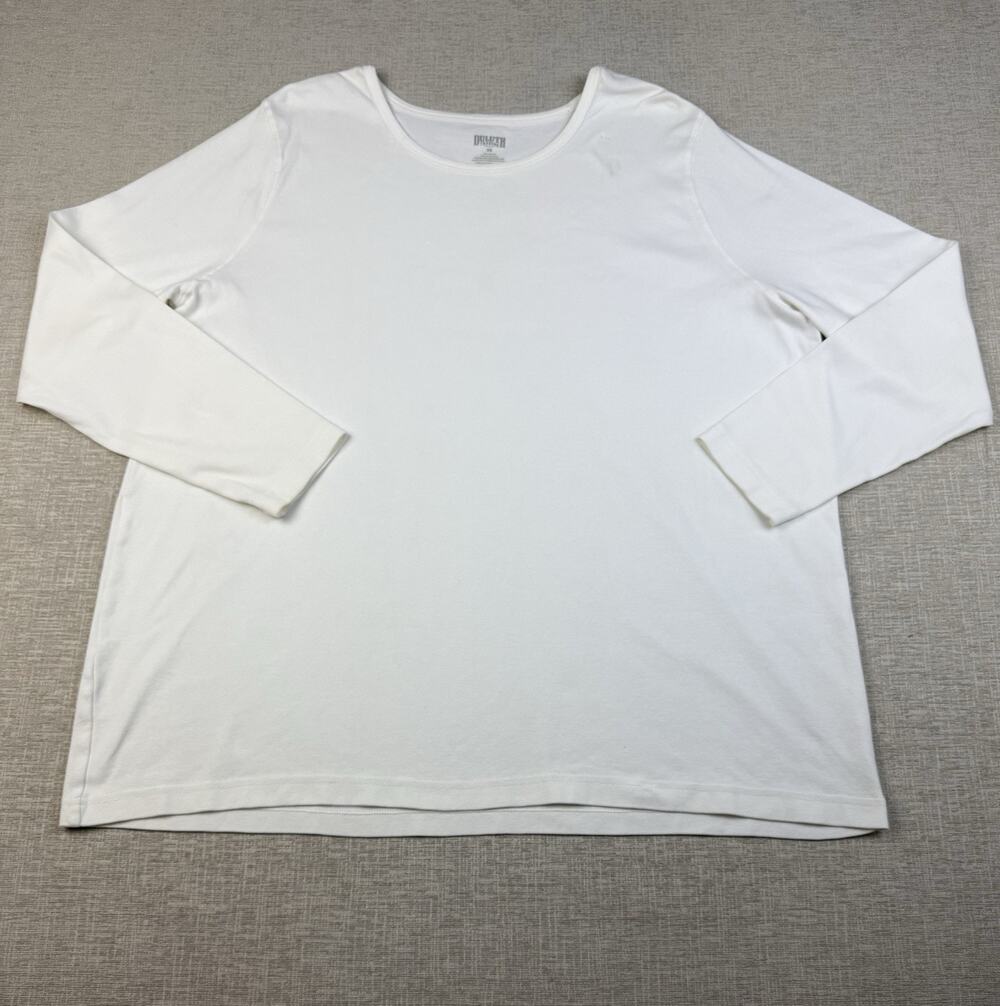 Duluth Trading Women’s 3X Plus Size White Cotton Long Sleeve Scoop Neck Top